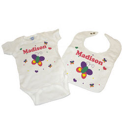 C06145 - New Baby "Beautiful Butterfly" Personalized Onesie and Bib Gift Set